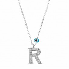 Gümüş Nazar Rodyum R Harfi Kadın Kolye