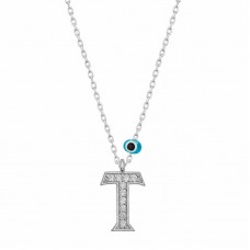 Gümüş Nazar Rodyum T Harfi Kadın Kolye