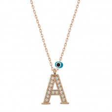 Gümüş Nazar Rose A Harfi Kadın Kolye