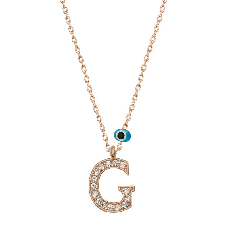 Gümüş Nazar Rose G Harfi Kadın Kolye Gümüş Nazar Rose G Harfi Kadın Kolye
