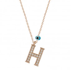 Gümüş Nazar Rose H Harfi Kadın Kolye