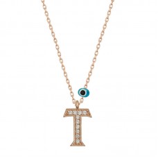 Gümüş Nazar Rose T Harfi Kadın Kolye