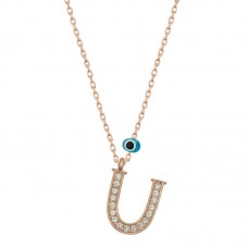 Gümüş Nazar Rose U Harfi Kadın Kolye