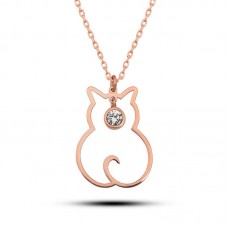 Gümüş Nisan Ayı Doğum Taşı Kedi Kadın Kolye