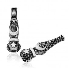 Gümüş Nokta İşlemeli Ayyıldız Motifli Tesbih İmamesi