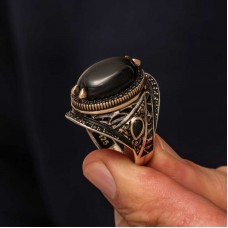 Gümüş Oniks Taşlı Erkek Yüzük