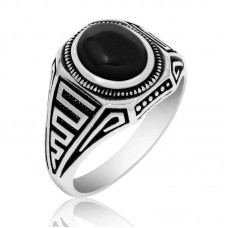 Gümüş Siyah Taşlı Erkek Yüzük