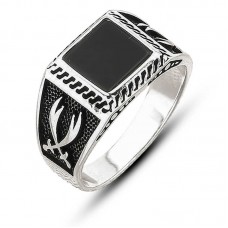 Gümüş Oniks Taşlı Kılıç Erkek Yüzük