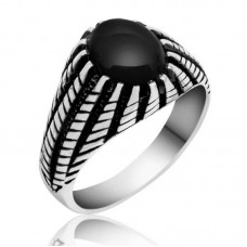 Gümüş Siyah Taşlı Erkek Yüzük