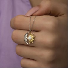 Gümüş Opal Beyaz Taşlı Ay Güneş Kadın Kolye