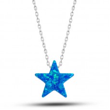 ​Gümüş Opal Mavi Taşlı Yıldız Kadın Kolye