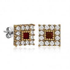 Gümüş Otantik Kare Çivili Bayan Küpe