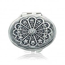 Gümüş Papatya Motifli Kapaklı Oval El Aynası