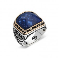 Gümüş Parlament Mavisi Zirkon Taşlı Erkek Yüzük