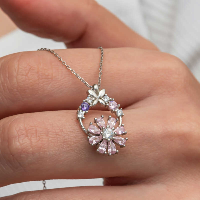 Gümüş Pembe Dönen Çiçek Kadın Kolye Gümüş Pembe Dönen Çiçek Kadın Kolye
