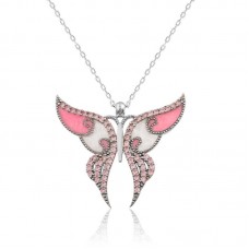 Gümüş Pembe Kelebek Kolye
