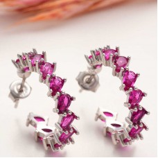 Gümüş Pembe Taşlı Damla Çivili Kadın Küpe