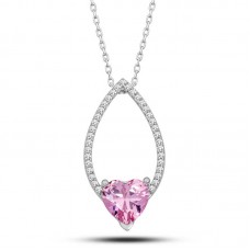 Gümüş Pembe Taşlı Kalp Kadın Kolye