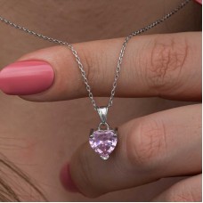 Gümüş Pembe Taşlı Kalpli Kadın Kolye
