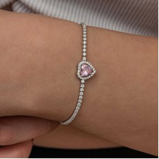 Gümüş Pembe Taşlı Kalpli Su Yolu Bileklik