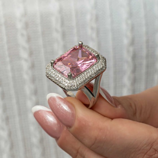 Gümüş Pembe Zirkon Taşlı Kadın Yüzük Gümüş Pembe Zirkon Taşlı Kadın Yüzük