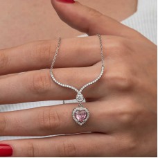 Gümüş Pembe Zirkon Taşlı Kalp Kadın Kolye