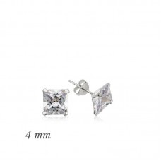 Gümüş Kare Tek Taş Zirkon Küpe - 4 mm