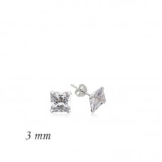 Gümüş Kare Tek Taş Zirkon Küpe - 3 mm