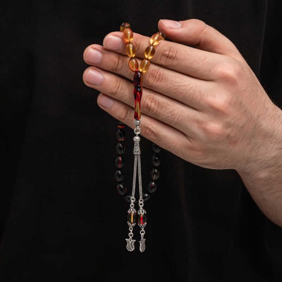 Gümüş Püskül Sıkma Kehribar Tesbih Gümüş Püskül Sıkma Kehribar Tesbih