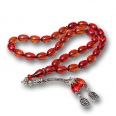 Gümüş Püsküllü Ateş Kehribar Tesbih