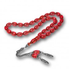 Gümüş Püsküllü Ateş Kehribar Tesbih