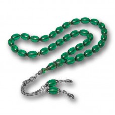 Gümüş Püsküllü Yeşil Ateş Kehribar Tesbih