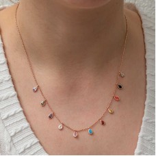 Gümüş Renkli Damla Taşlı Şans Kadın Kolye