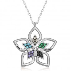 ​Gümüş Renkli Taşlı Çiçek Kadın Kolye