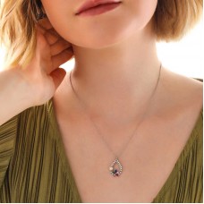 Gümüş Renkli Taşlı Çiçekli Kadın Kolye