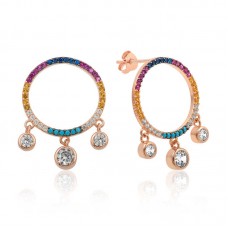 ​Gümüş Renkli Taşlı Daire Bayan Küpe