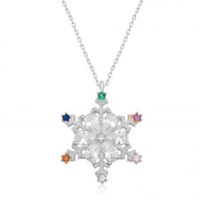 Gümüş Renkli Taşlı Kar Tanesi Kadın Kolye
