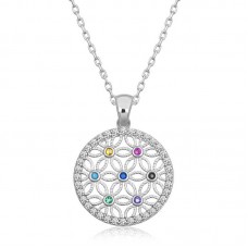 Gümüş Renkli Taşlı Yaşam Çiçeği Kadın Kolye