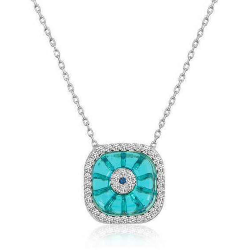 Gümüş Rodyum Kare Camgöz Nazar Bayan Kolye Gümüş Rodyum Kare Camgöz Nazar Bayan Kolye