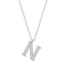 Gümüş Rodyum N Harfi Kadın Kolye