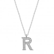 Gümüş Rodyum R Harfi Kadın Kolye