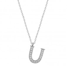 Gümüş Rodyum U Harfi Kadın Kolye