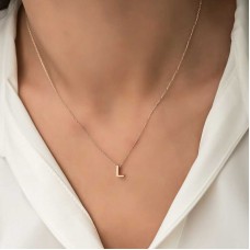 Gümüş Rose 3 Boyutlu L Harf Bayan Kolye