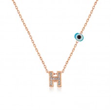 Gümüş Rose 3 Boyutlu Nazarlı Harf Bayan Kolye