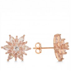 Gümüş Rose 4 Katman Lotus Çiçeği Kadın Çivili Küpe