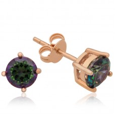 Gümüş Rose 6 mm Mistik Topaz Çivili Küpe