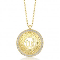 Gümüş Gold Allah Yazılı Kadın Kolye
