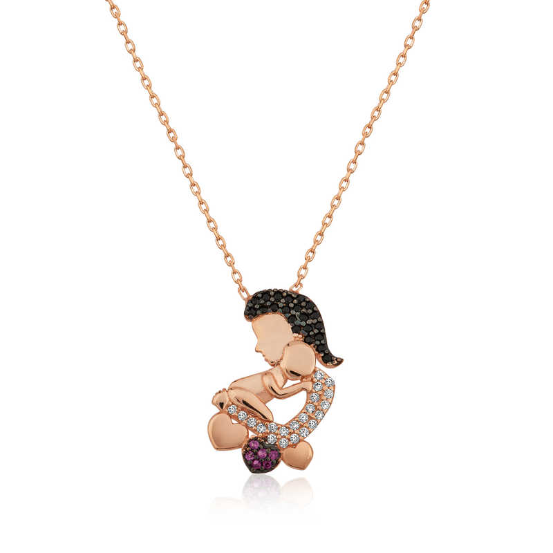 Gümüş Rose Anne Ve Bebek Bayan Kolye Gümüş Rose Anne Ve Bebek Bayan Kolye