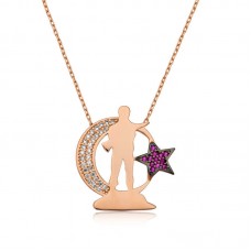 Gümüş Rose Ay Yıldız Asker Bayan Kolye