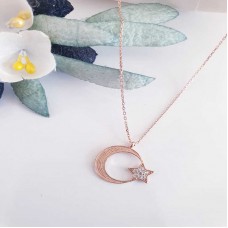 Gümüş Rose Ay Yıldız Kadın Kolye